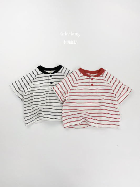 Striped Henley Neck Raglan Tee ボーダー 半袖Tシャツ【mh0013481】
