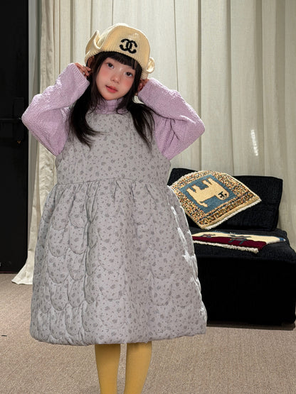 Vestido sin mangas acolchado con estampado floral para niñas y jóvenes【mh0014691】