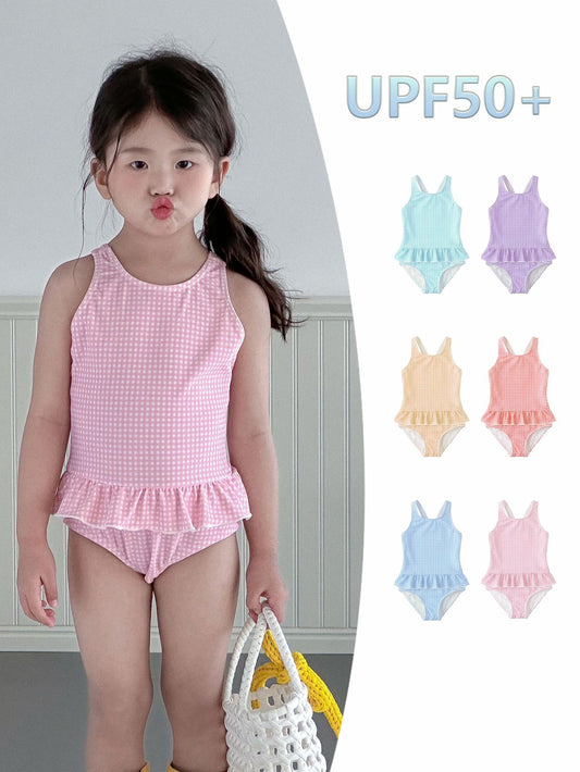 UPF50+ Gingham Ruffled One-Piece Swimsuit [mh0012586]