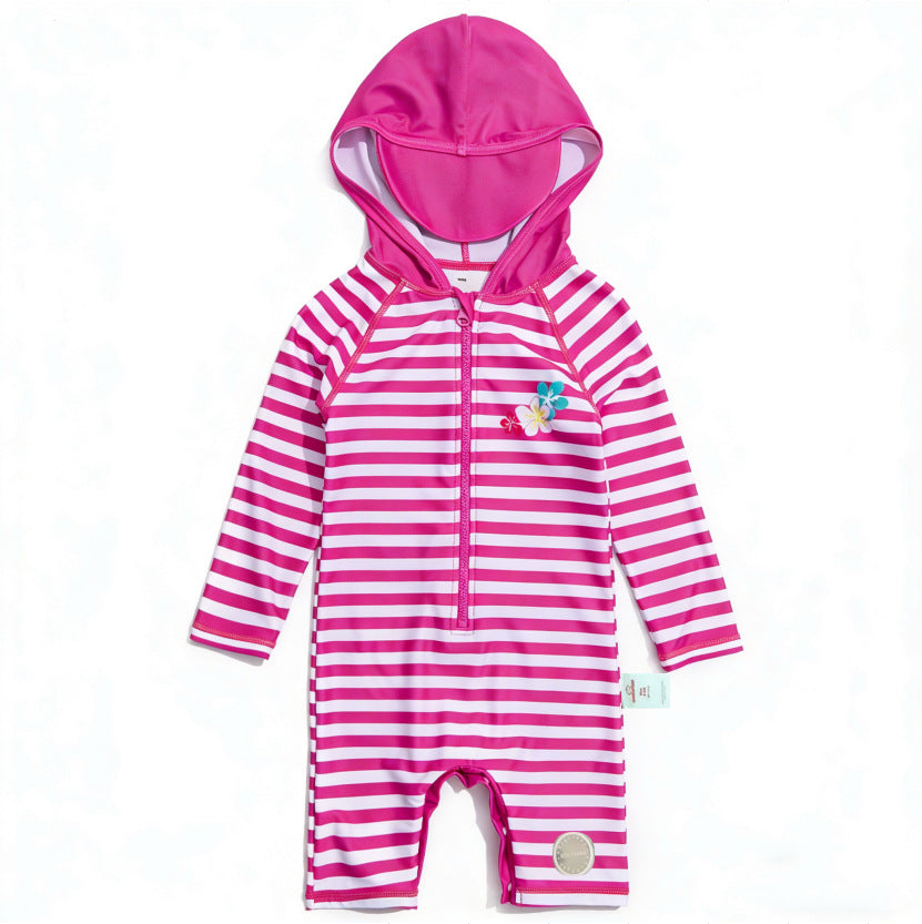 One-piece Hooded Sun-protection Swimsuit プリント フード付き長袖水着【mh0013318】