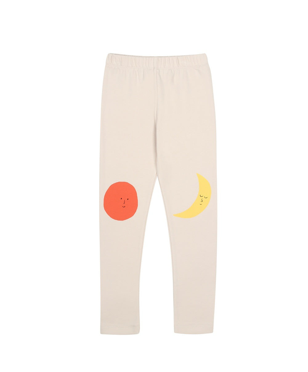 レギンス 太陽 月 プリント キッズ ストレッチ ボトムス【mh0011567】