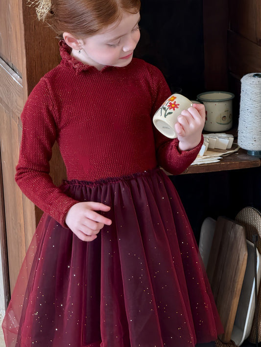 長袖ワンピース チュチュチュールスカート スパンコール ドレス【mh0011886】