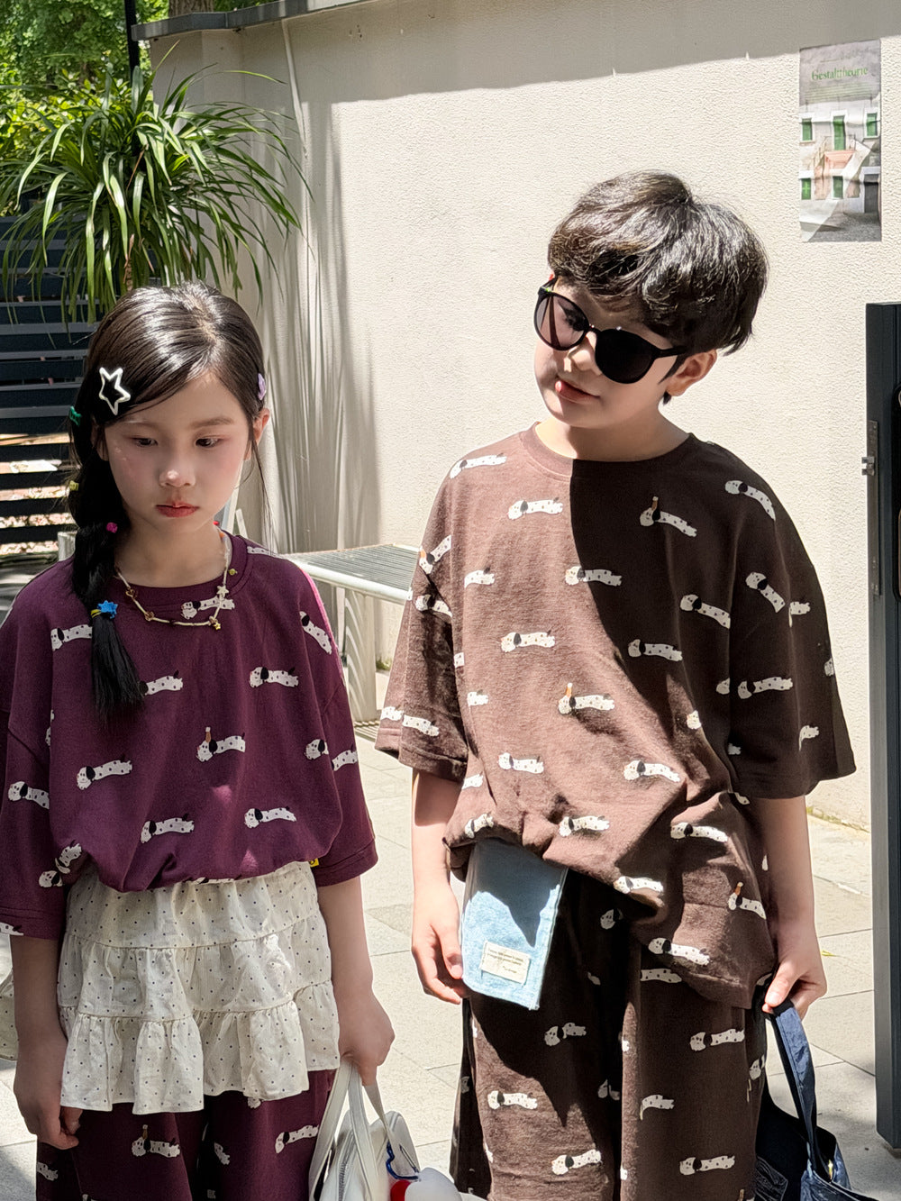 Allover Graphic Loose Top Shorts Set ドッグプリント 半袖Tシャツ ハーフパンツ【mh0013539】