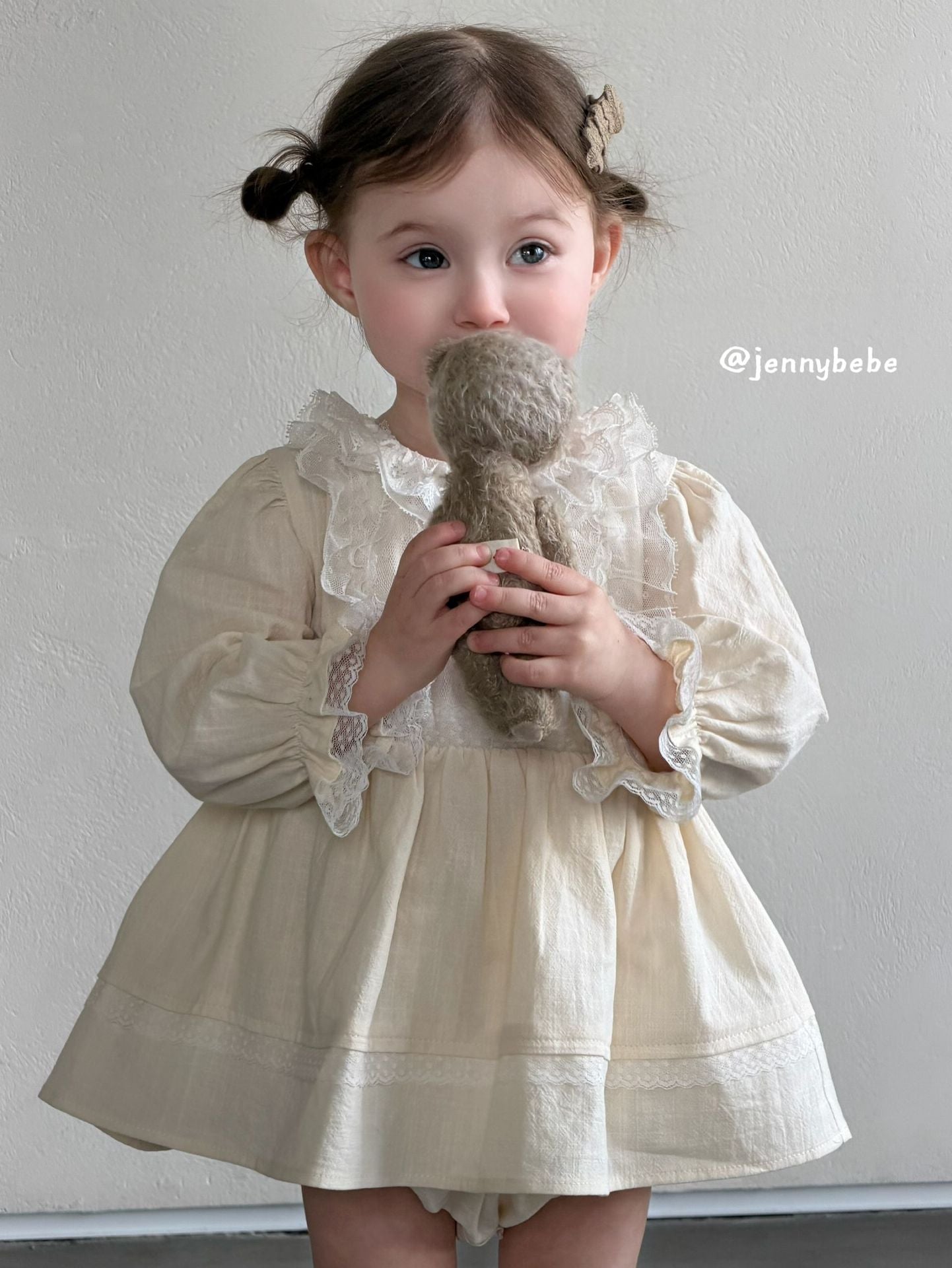 Lace Collar Cotton Romper Dress レース 襟付き コットン ロンパース ドレス【mh0012551】