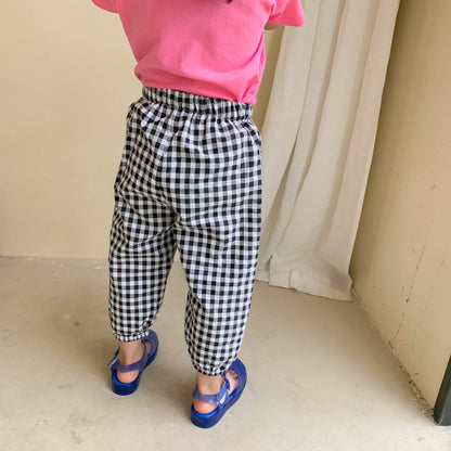 Pantalones holgados de verano a cuadros para niños [mh0000865]
