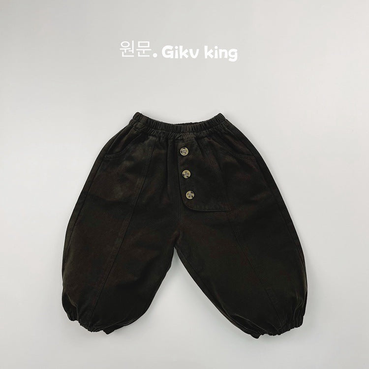 Pantalón holgado asimétrico con botones delanteros para niños【mh0013933】