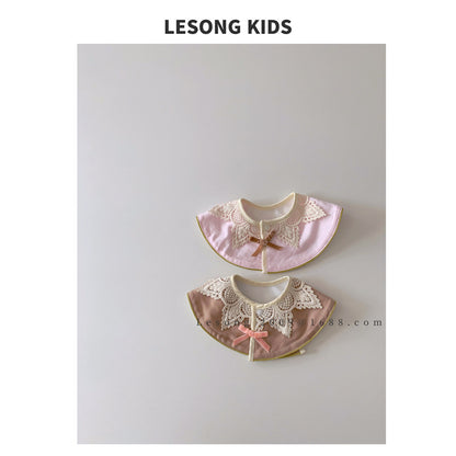 ベビースタイ ビブ サークル 円形 レース リボン よだれかけ【mh0011828】