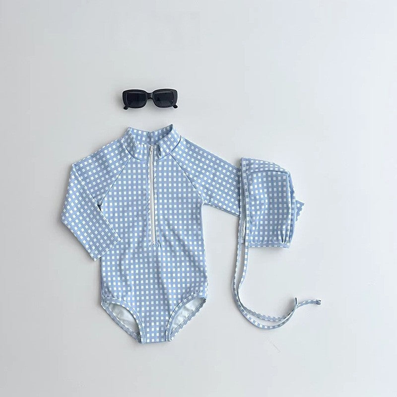Gingham Polka Dot Swimsuit 長袖ワンピース水着【mh0012936】