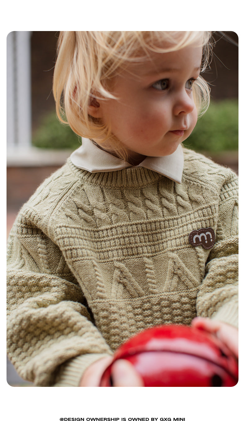 -長袖ニットセーター ケーブル編み リブ編み クルーネック プルオーバー【mh0011305】 - mamahalo shop - ニット・セーター -  べビー服 - 子供服 - 男の子 - 女の子