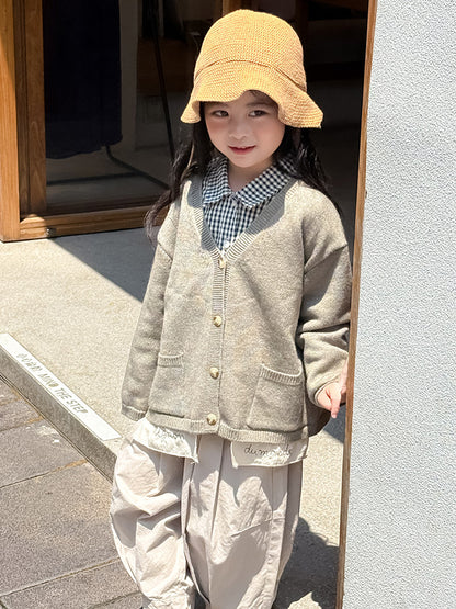 -ニットVネックシンプルカーディガン【mh0011028】 - mamahalo shop - カーディガン・パーカー -  べビー服 - 子供服 - 男の子 - 女の子