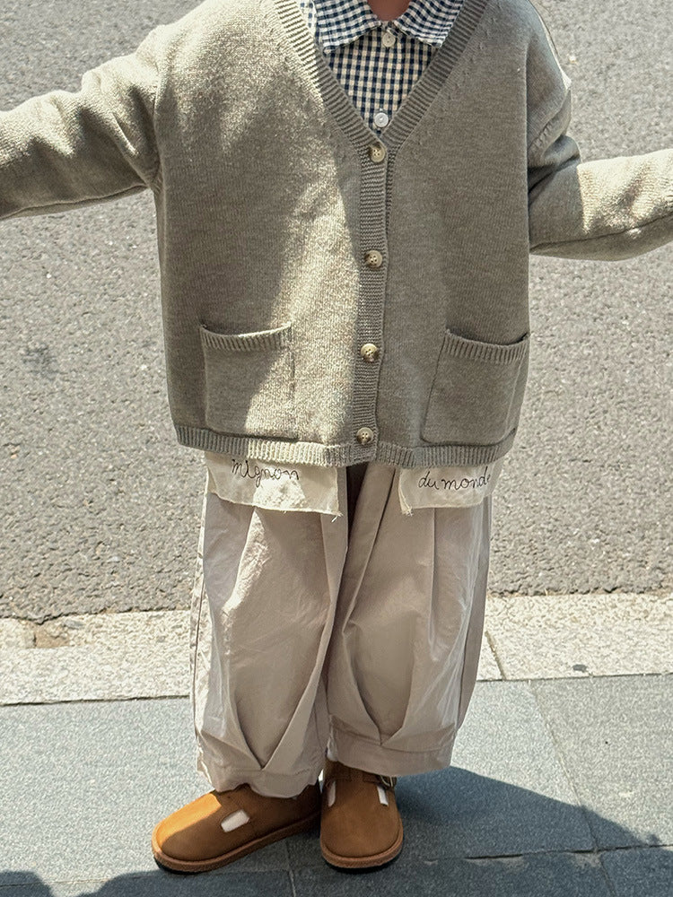 -ニットVネックシンプルカーディガン【mh0011028】 - mamahalo shop - カーディガン・パーカー -  べビー服 - 子供服 - 男の子 - 女の子