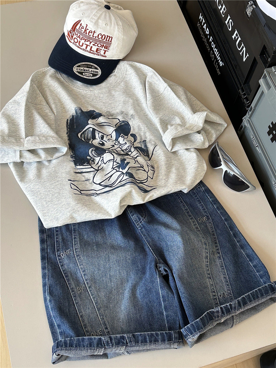 Embroidered Denim Shorts 英字刺繍 デニムハーフパンツ【mh0012958】