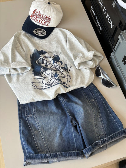 Embroidered Denim Shorts 英字刺繍 デニムハーフパンツ【mh0012958】