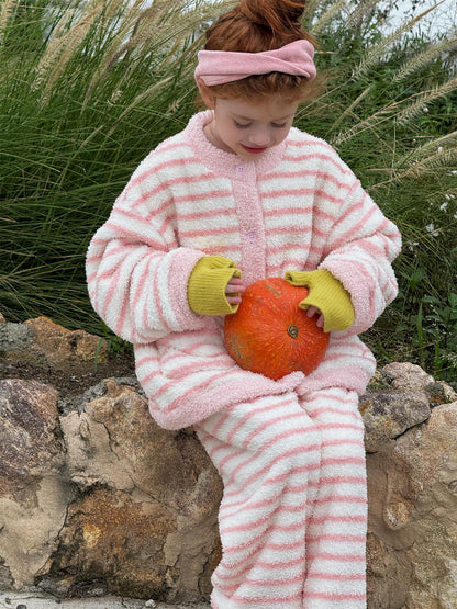 ルームウェア ボーダー もこもこフリース パジャマセットアップ 2点セット【mh0011745】