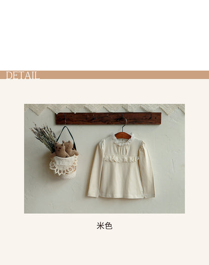 -襟元フリル長袖Tシャツ レース切り替えブラウス【mh0010832】 - mamahalo shop - 長袖Tシャツ -  べビー服 - 子供服 - 男の子 - 女の子