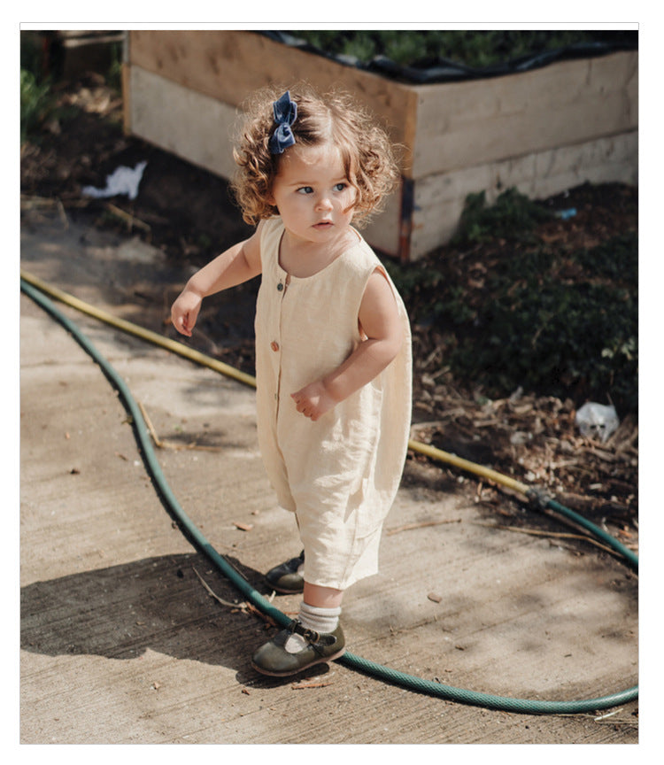 Sleeveless Cotton Button Romper カラフルボタン ノースリーブロンパース【mh0013590】
