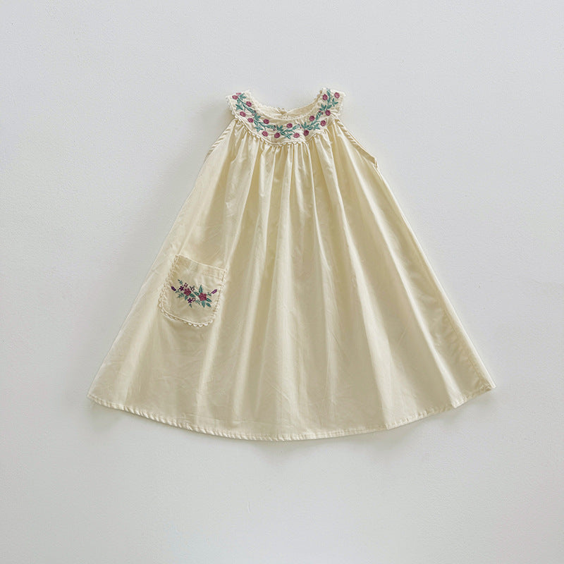 Camellia Embroidery Tiered Strap Dress フラワー ノースリーブワンピース【mh0013658】