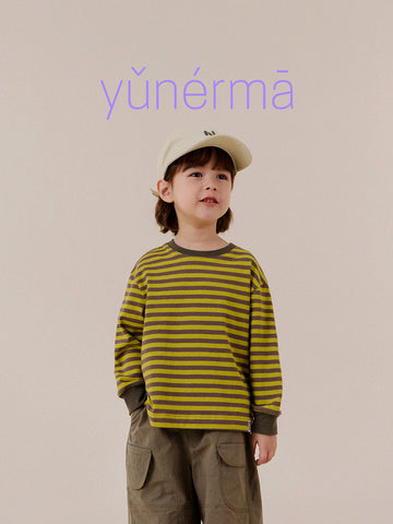 Camiseta de manga larga con bordado de cadena a rayas para niños/as [mh0014264]