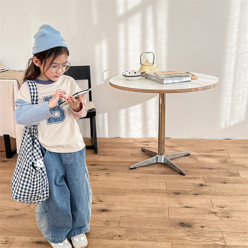Kids Tops Long Sleeve T-Shirt Patchwork Letter Logo Print 2 Colors