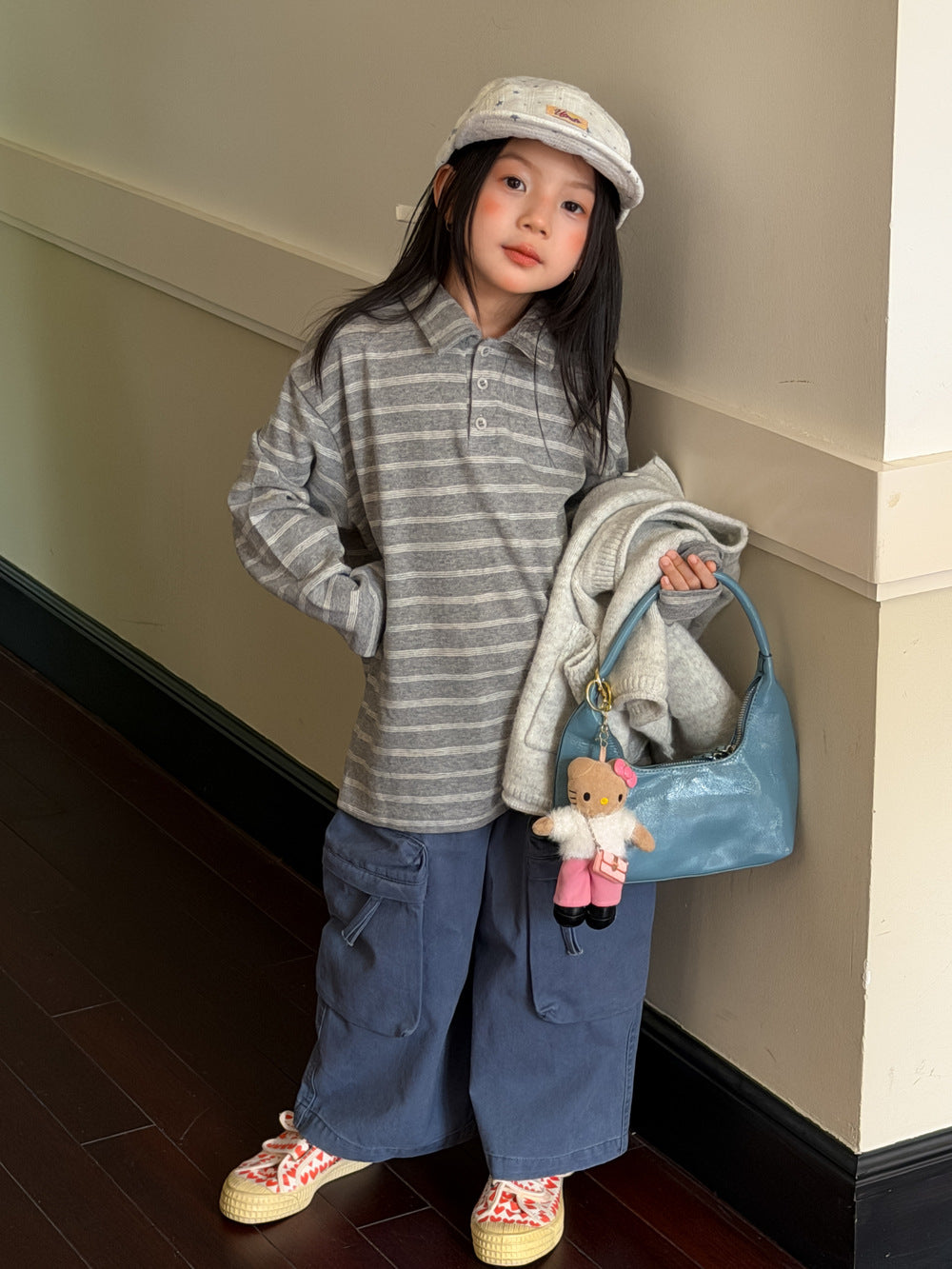 キッズ ジュニア ボーダー 襟付き 長袖 POLOシャツ【mh0014377】