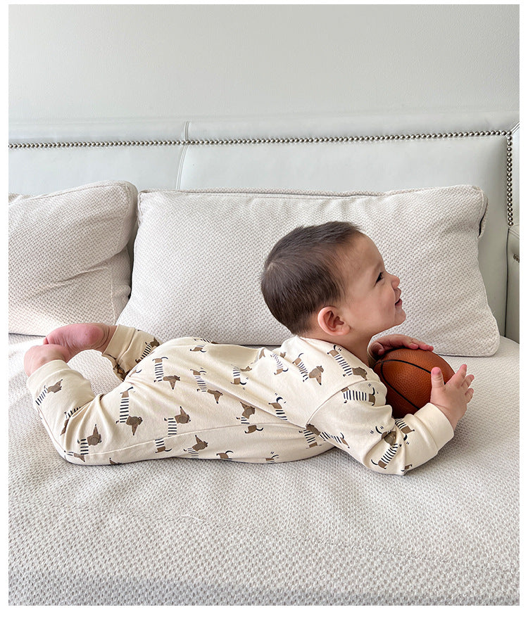 -ムーン/ドッグプリント長袖ロンパース【mh0010752】 - mamahalo shop - 長袖ロンパース -  べビー服 - 子供服 - 男の子 - 女の子