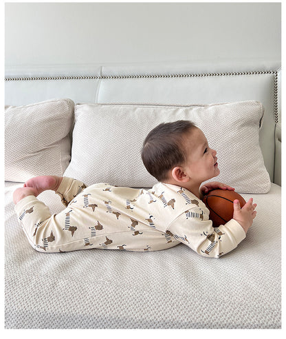 -ムーン/ドッグプリント長袖ロンパース【mh0010752】 - mamahalo shop - 長袖ロンパース -  べビー服 - 子供服 - 男の子 - 女の子