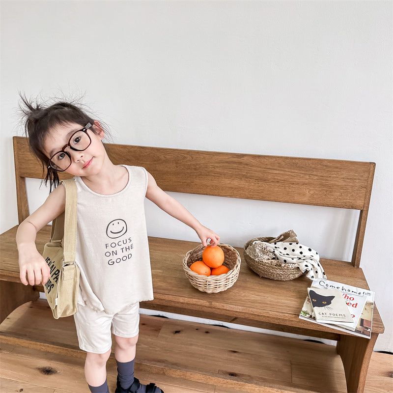 Kids' Smile Print Tank Top & Shorts Set [mh0001805]