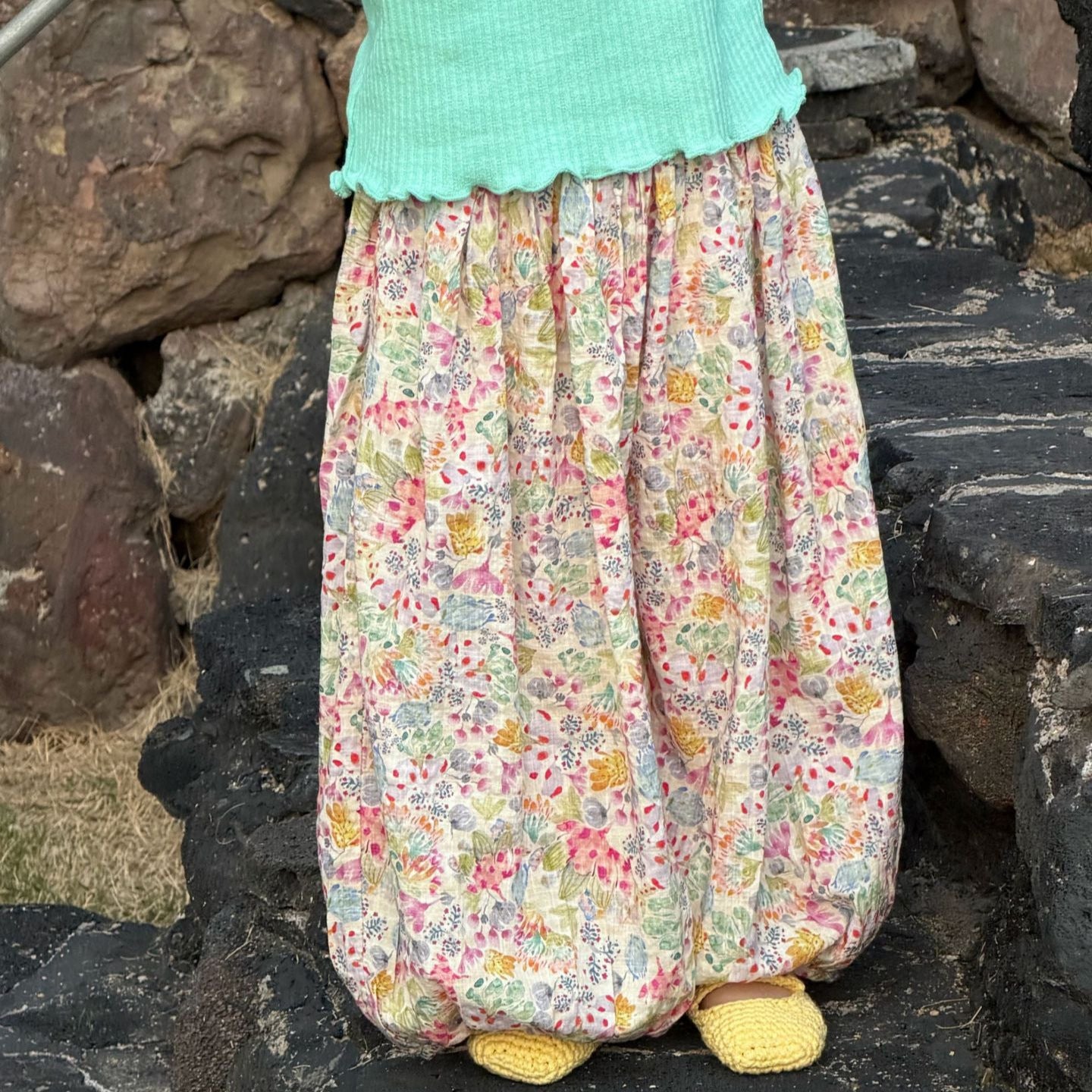 Floral Print Cotton Lantern Long Pants コクーン ロングパンツ【mh0013403】