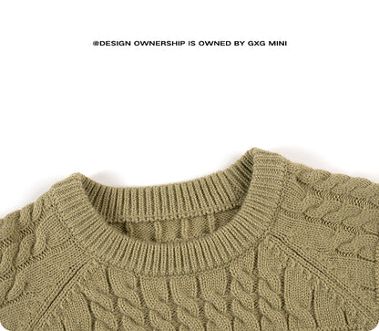 -長袖ニットセーター ケーブル編み リブ編み クルーネック プルオーバー【mh0011305】 - mamahalo shop - ニット・セーター -  べビー服 - 子供服 - 男の子 - 女の子