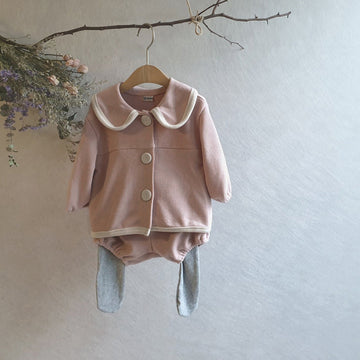 College Style Knit Cardigan & Shorts Set コントラストライン ニット セットアップ【mh0012675】