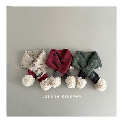 キッズマフラー ニット ボンポン付き ネックウォーマー【mh0011798】