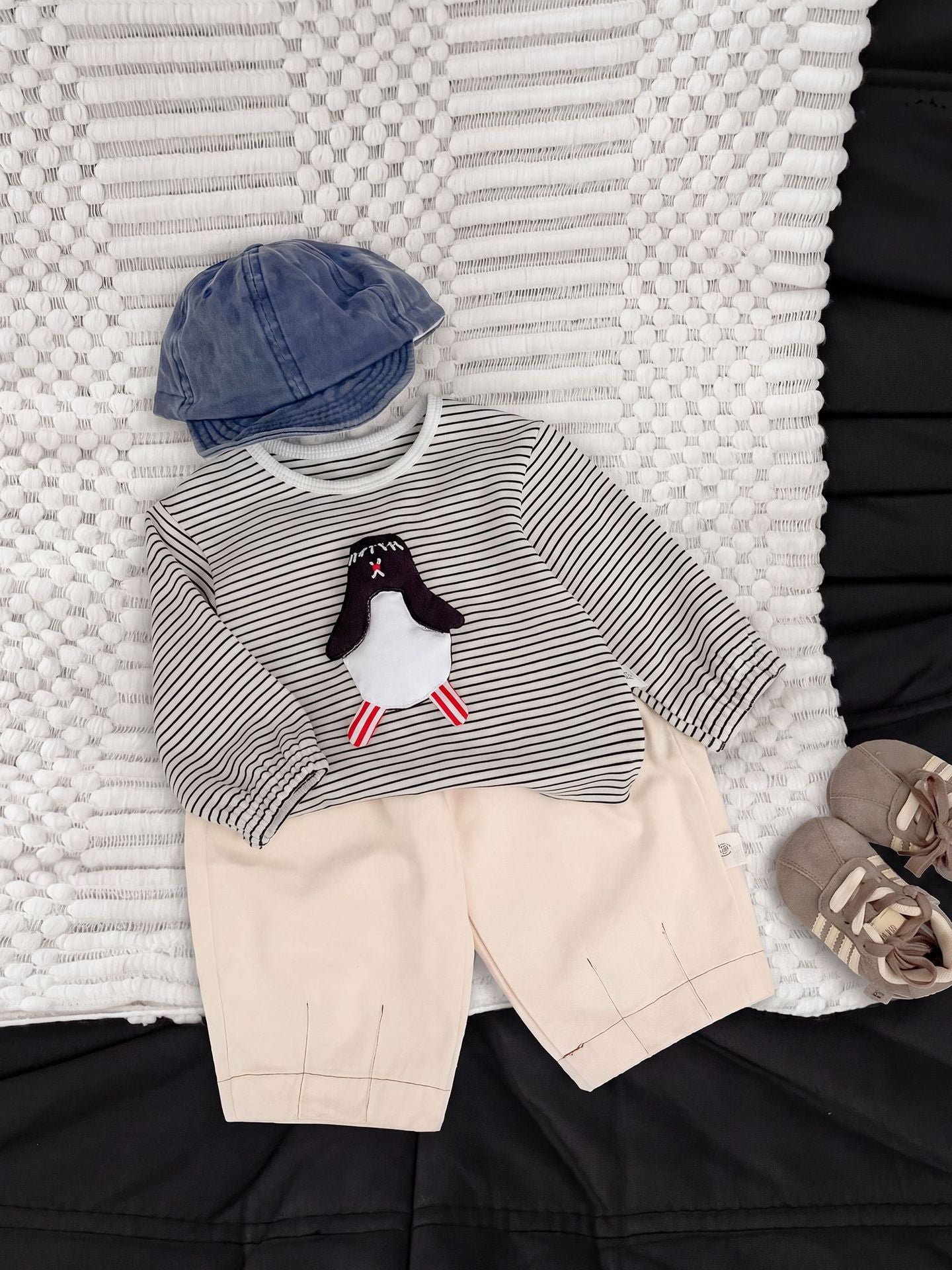 Camiseta de manga larga con aplique a rayas para bebés y niños [mh0013992]