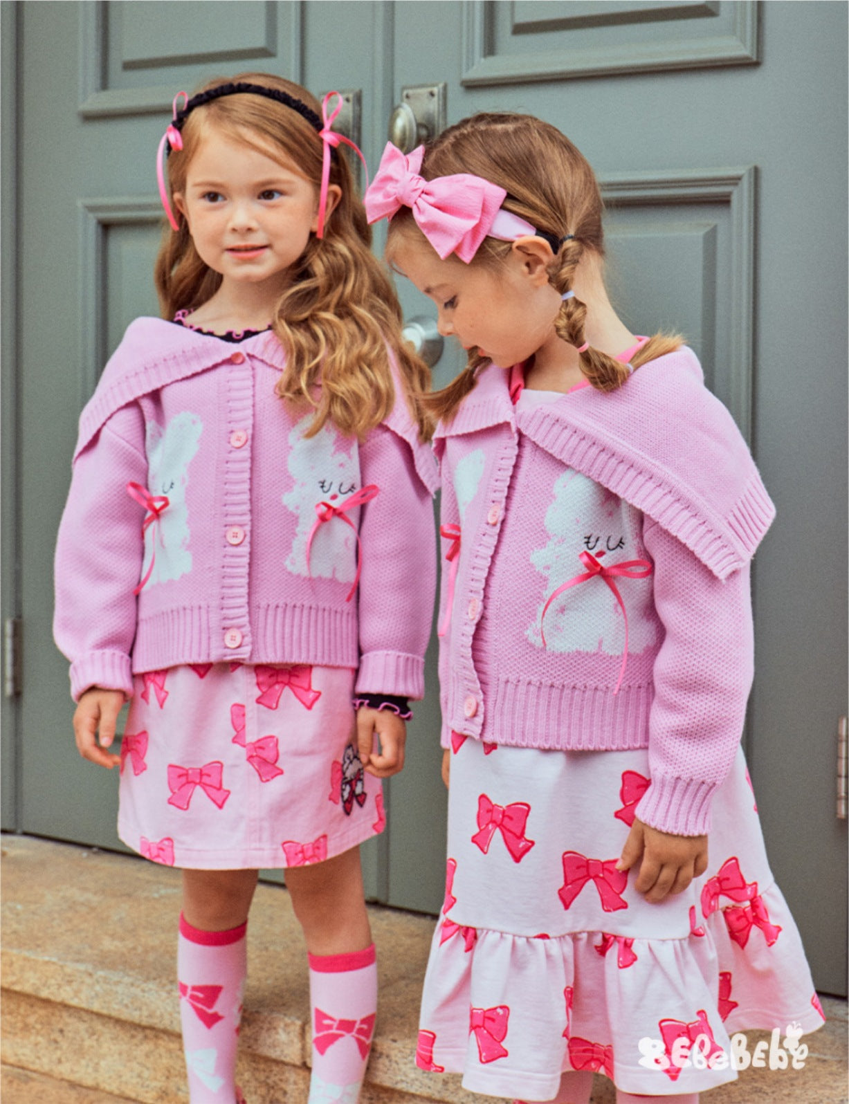 -リボン柄ニットカーディガン/フリルティアードワンピース/リボン柄フリルスカート【mh0010981】 - mamahalo shop - 長袖ワンピース -  べビー服 - 子供服 - 男の子 - 女の子