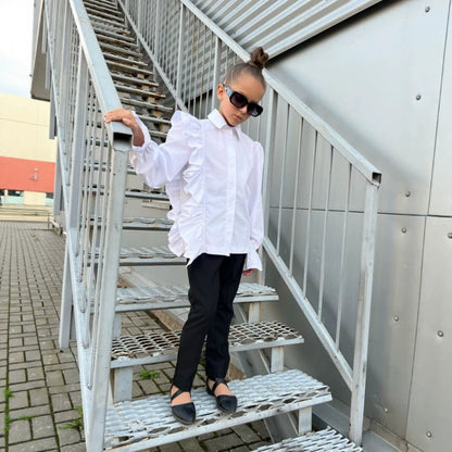 Kids' Side-Ruffle Cotton Long-Sleeve Shirt [mh0014744]