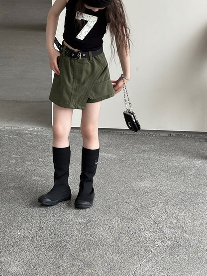 Asymmetry Mixed Media Shorts アシンメトリー キュロットパンツ【mh0013066】