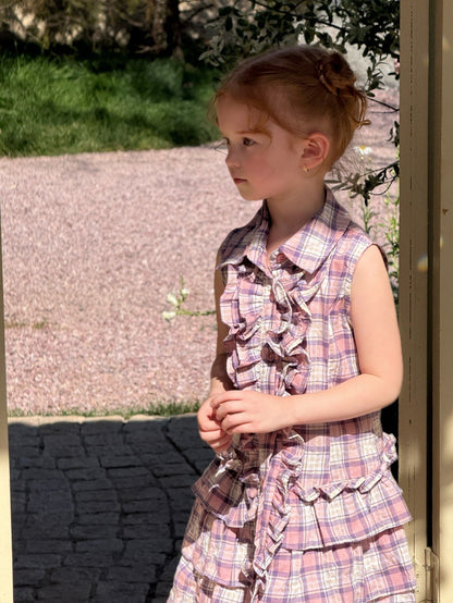 Sleeveless Plaid Patchwork Ruffled Dress チェック ノースリーブワンピース【mh0013265】