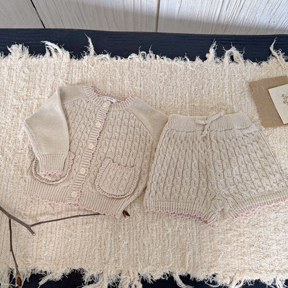 -ケーブルニットカーディガン+ショートパンツ 2点セット【mh0011169】 - mamahalo shop - 長袖セットアップ -  べビー服 - 子供服 - 男の子 - 女の子