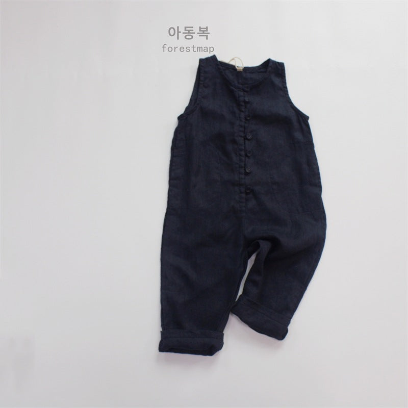 -キッズ コットンリネン ノースリーブ ジャンプスーツ【mh0000515】 - mamahalo shop - ノースリーブジャンプスーツ -  べビー服 - 子供服 - 男の子 - 女の子