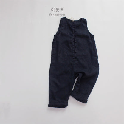 -キッズ コットンリネン ノースリーブ ジャンプスーツ【mh0000515】 - mamahalo shop - ノースリーブジャンプスーツ -  べビー服 - 子供服 - 男の子 - 女の子