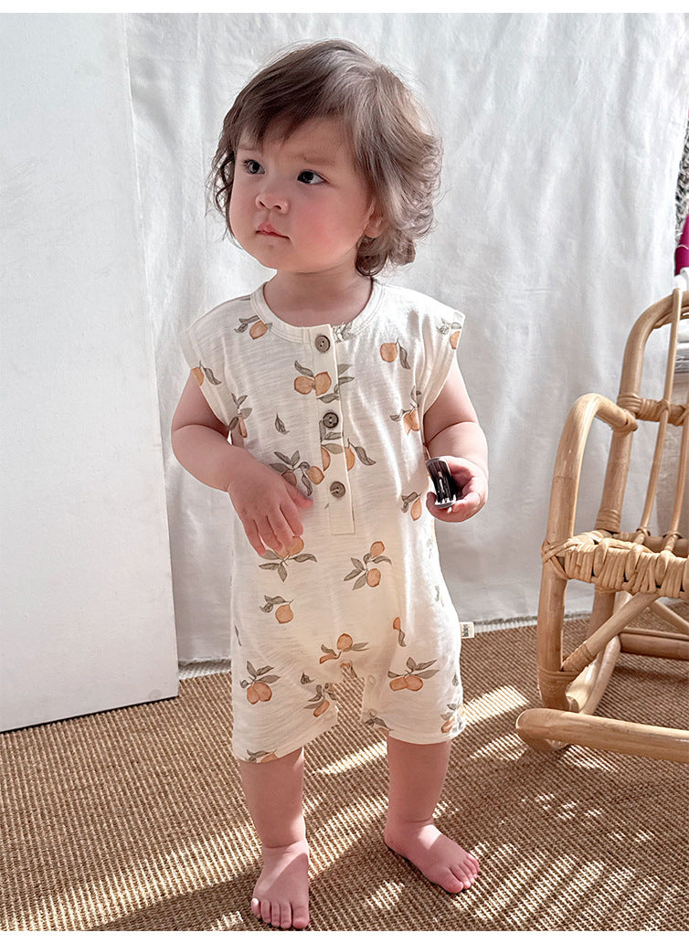 Sleeveless Nature Print Cotton Romper フルーツ ノースリーブロンパース【mh0013601】