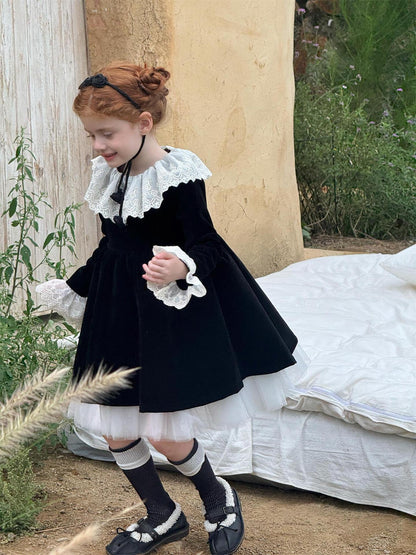 長袖ワンピース レースフリルカラー パーティドレス【mh0011762】