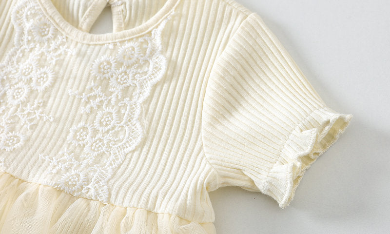 Baby Lace Tulle Frill Short Sleeve Romper Headband Set【mh0001835】
