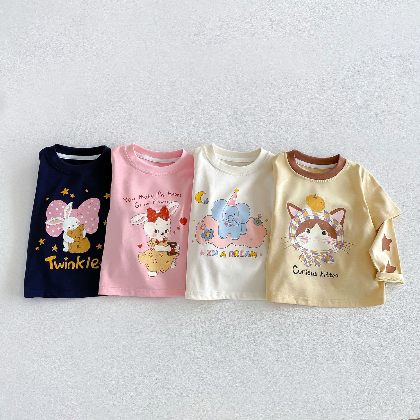 Camiseta de manga larga efecto doble capa con personajes infantiles para niños【mh0014041】