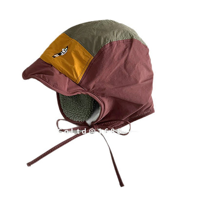 キッズ帽子 裏フリース 耳当て付き カラーブロック フライトキャップ【mh0011837】