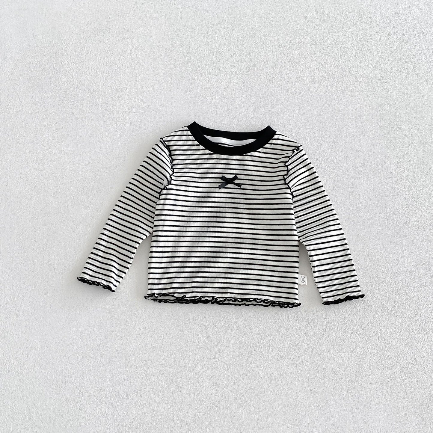キッズ ボーダー リボン メロー 長袖Tシャツ フレアパンツ【mh0014042】