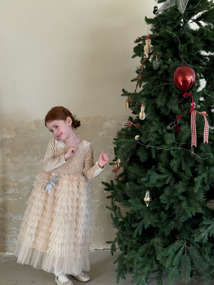 長袖ワンピース ベロア チュチュ チュールスカート パーティドレス【mh0011881】