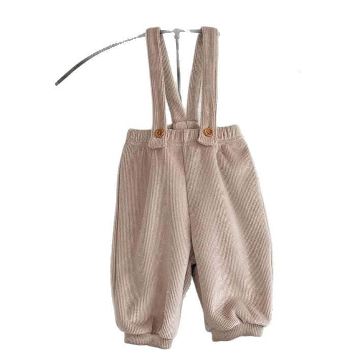 Pantalón de pana para bebé con tirantes y pasamontañas calentito【mh0014701】