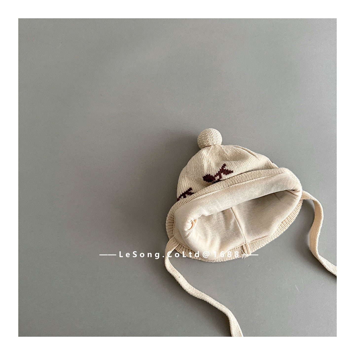 ベビー帽子 チェリー/ムーン月 ニット 耳当て付き ニットキャップ【mh0011829】