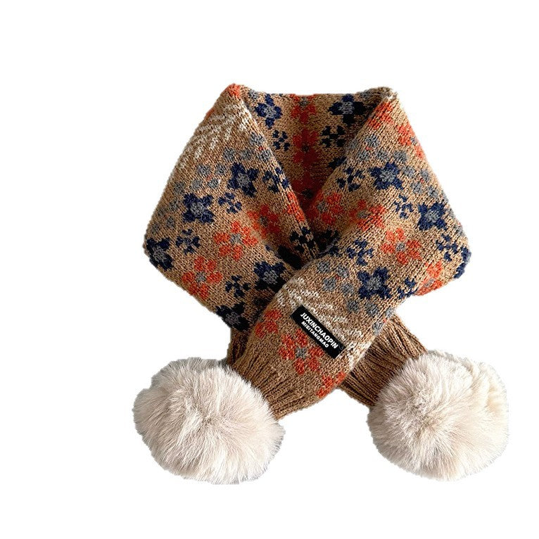 キッズマフラー ニット 花柄 ぽんぽん ネックウォーマー【mh0011825】