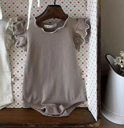 -ベビーロンパース フリルスリーブボディスーツ 3カラー【mh0005382】 - mamahalo shop - 半袖ロンパース -  べビー服 - 子供服 - 男の子 - 女の子